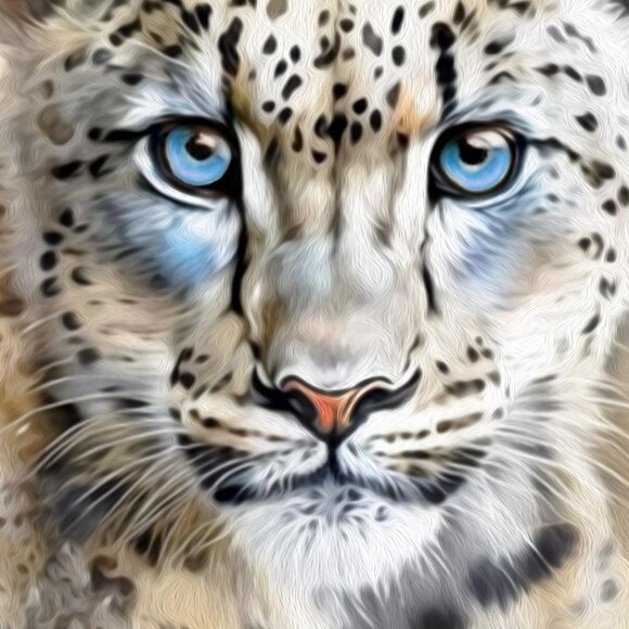 8x8 Snow Leopard Blue‎ Eyes Portrait Watercolor Fantasy Art Oil Painting Print - Picture 4 of 7